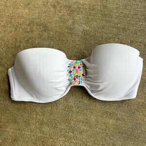 Victoria’s Secret 34D White Pushup Bandeau bikini top with broach detail